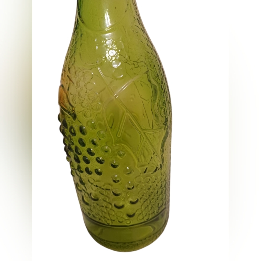 NEW OLIVE GREEN TEXTURED GLASS BOTTLE DECOR - Picture 2 of 2